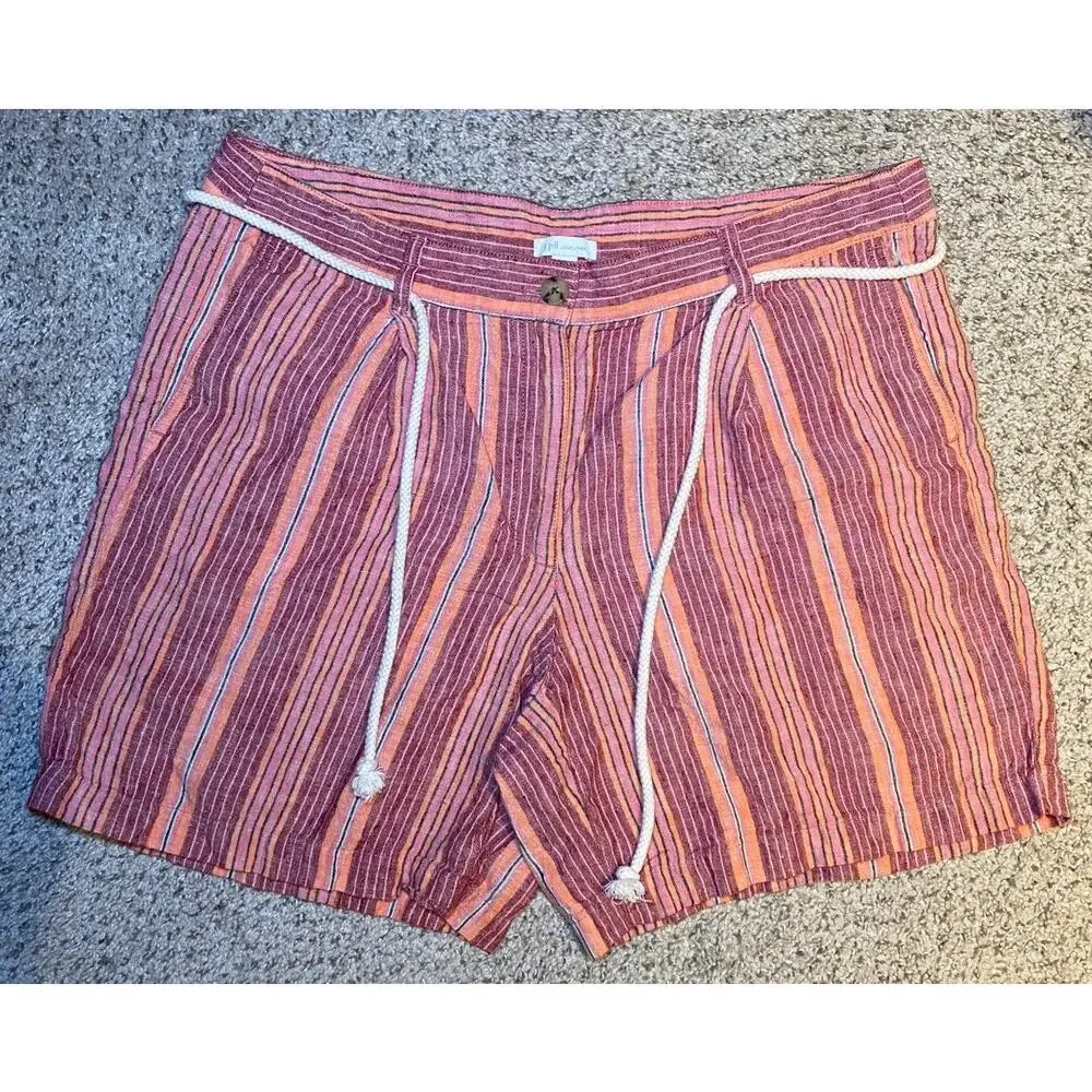 J. Jill - Linen Multi-colored Striped Shorts with Adjustable Belt